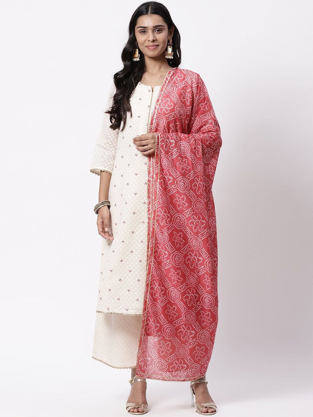 

Rangriti Floral Printed Notch Neck Straight Kurta With Palazzos & Dupatta, White