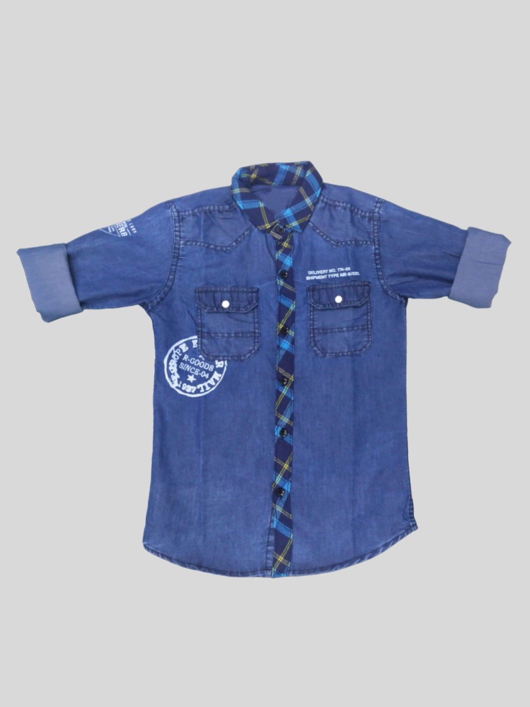 

FASHION GRAB Boys Classic Spread Collar Faded Denim Casual Shirt, Blue