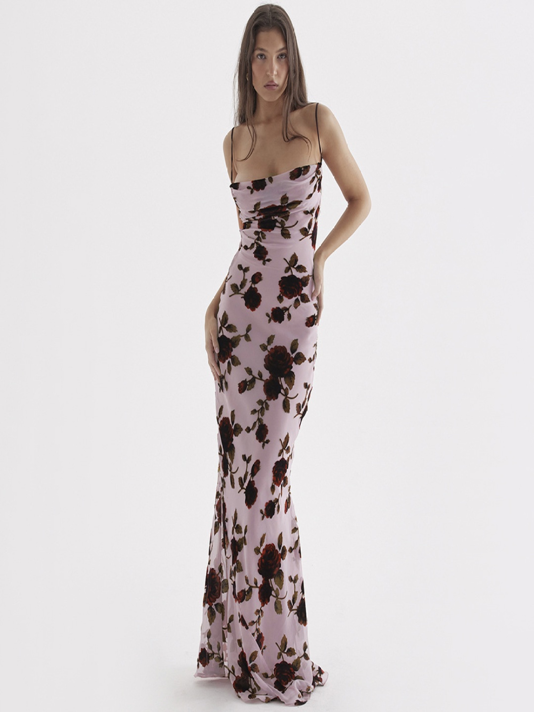 

bebe Floral Print Open Back Maxi Dress, Pink