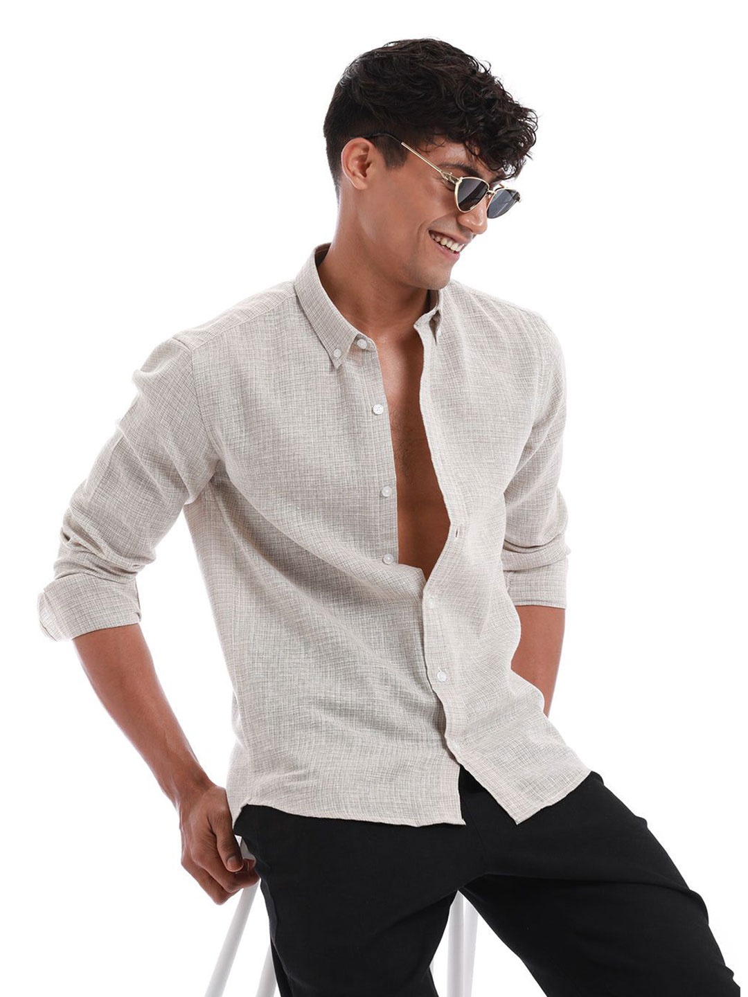 

Banana Club Men Relaxed Slim Fit Opaque Checked Semiformal Shirt, Beige