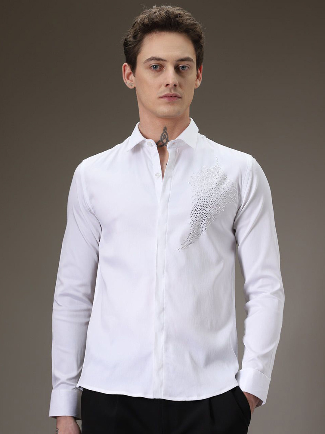 

Banana Club Men Classic Slim Fit Opaque Semiformal Shirt, White
