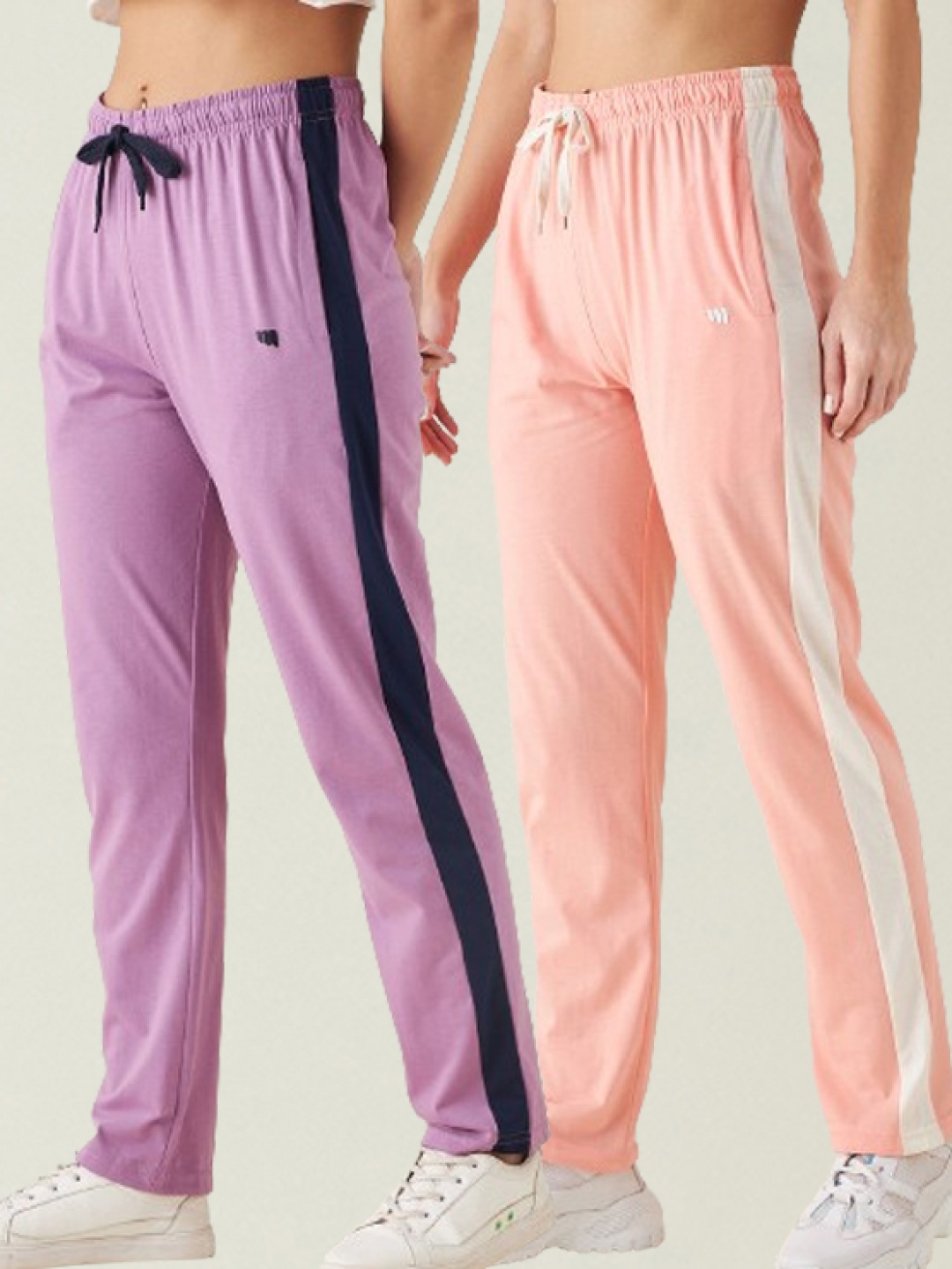 

Modeve Women Pack Of 2 Striped Cotton Mid Rise Track Pants, Purple