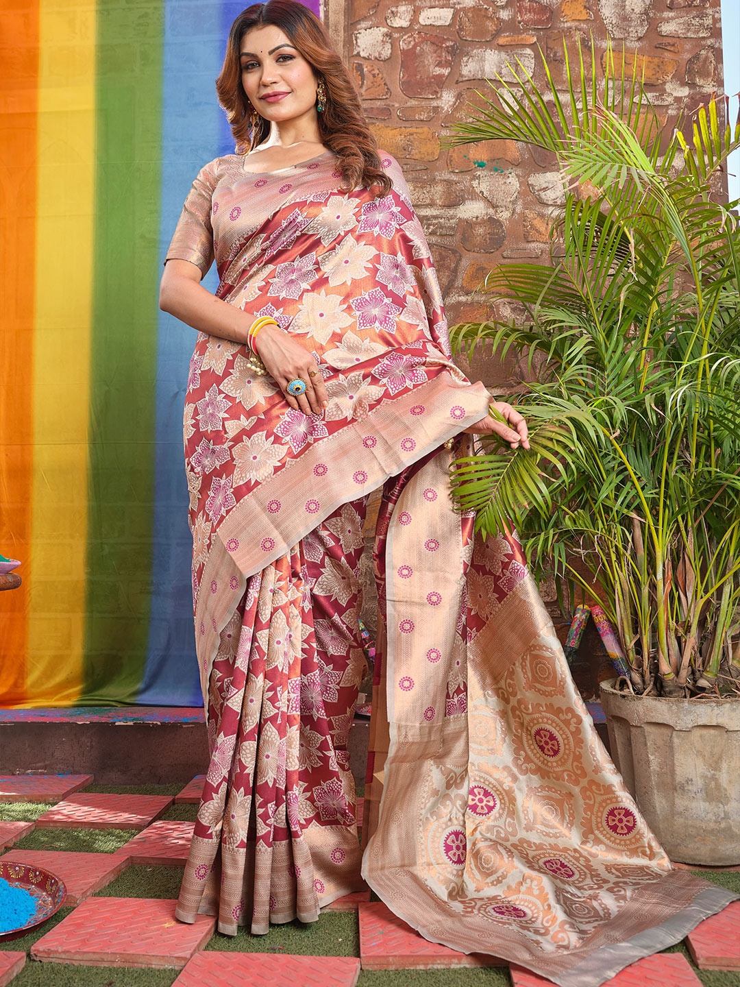 

choiceit Woven Design Zari Pure Silk Saree, Pink