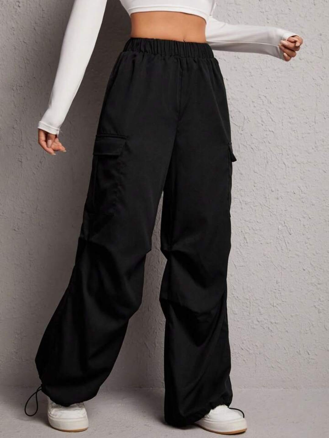 

Next One Women Baggy Fit Parachute Trousers, Black