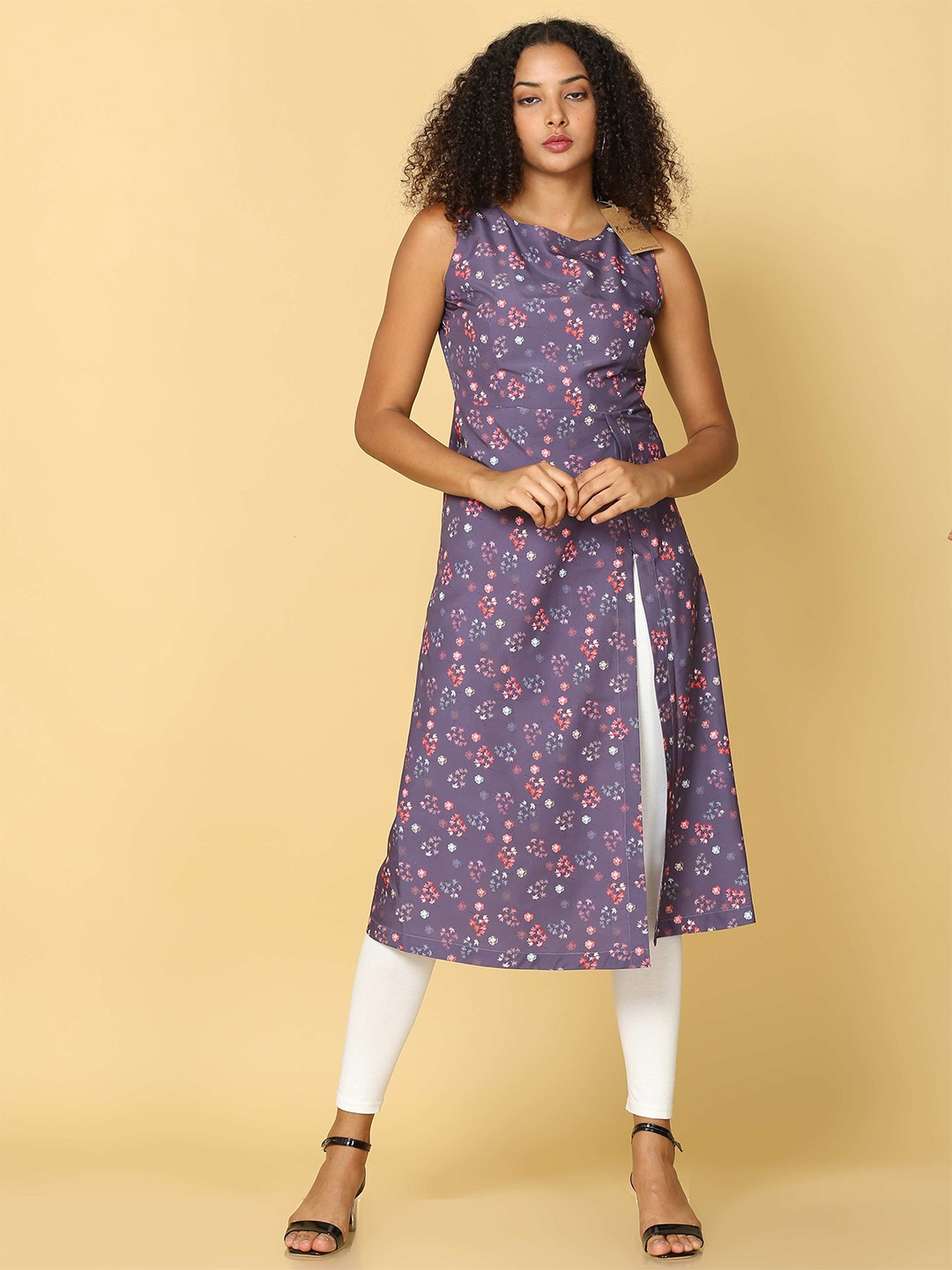 

Hassu's Floral Print Satin A-Line Midi Dress, Purple