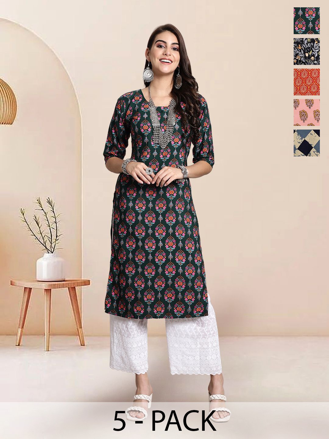 

7Threads Women Ethnic Motifs Printed Floral Crepe Kurta, Multi