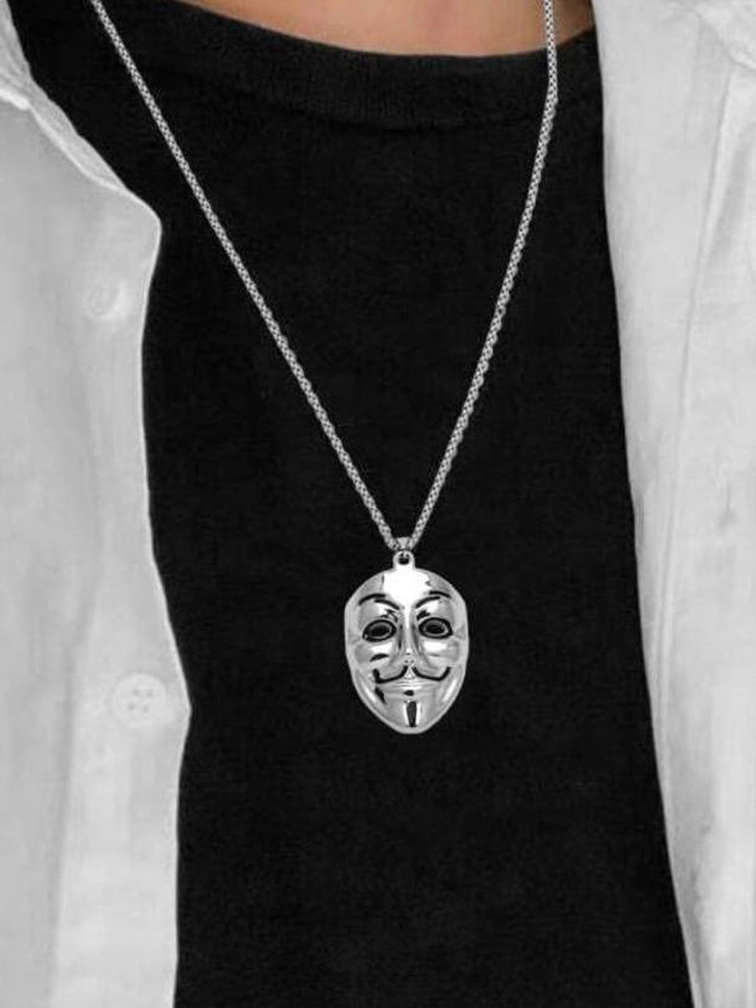 

VAGHBHATT Men Sterling Silver-Plated Quirky Mask Pendant with Chain