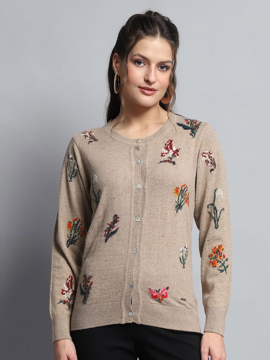 

Monte Carlo Women Woollen Poncho with Embroidered Detail, Khaki