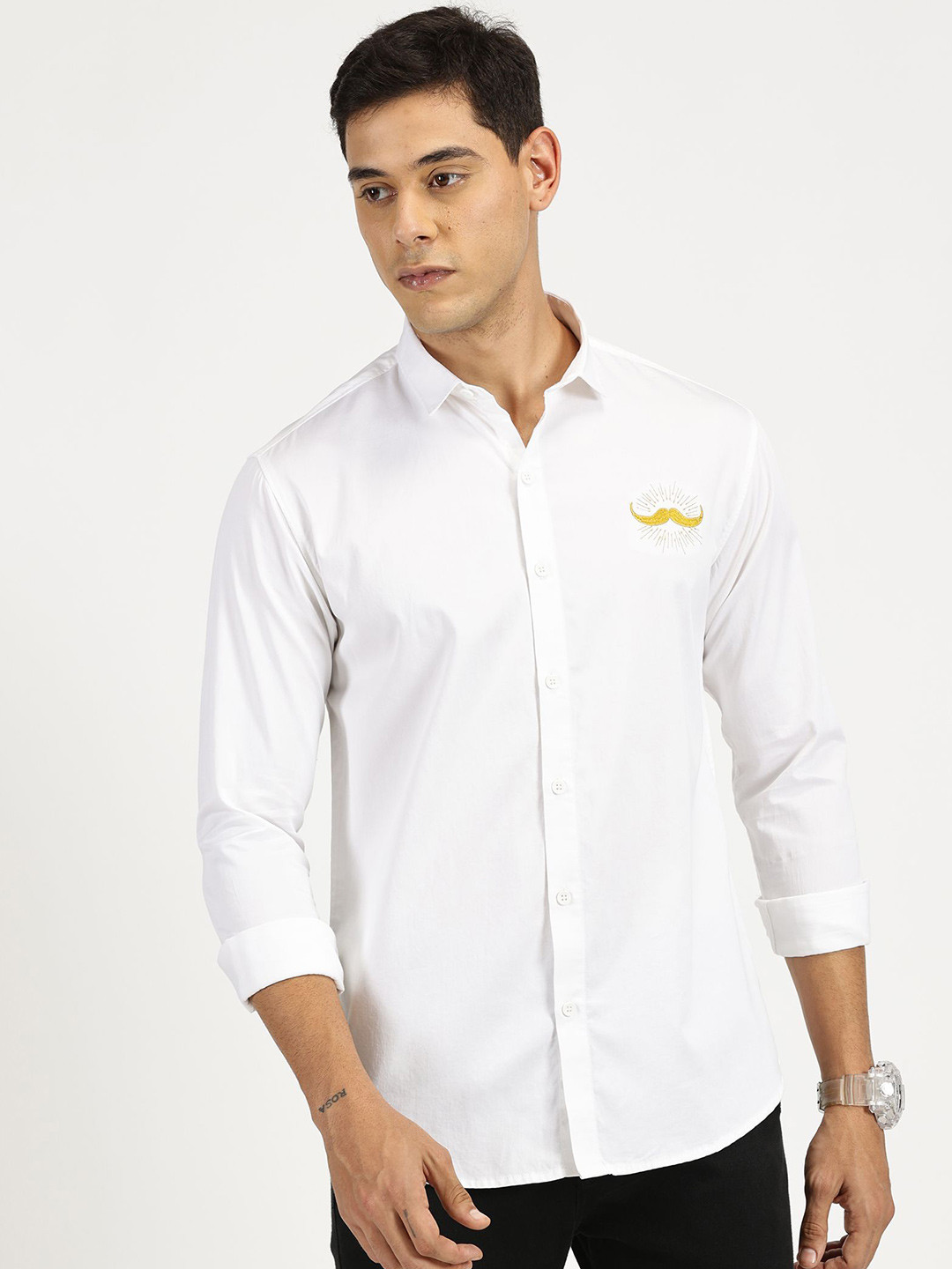 

RAVINIK Men Slim Fit Opaque Party Shirt, White