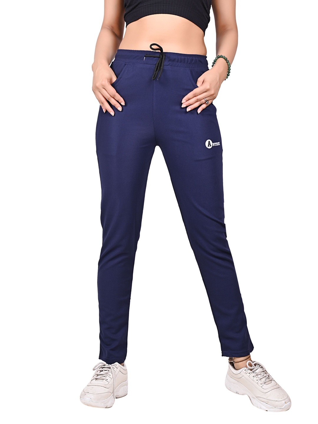 

ANTRUE Women Mid-Rise Track Pants, Navy blue