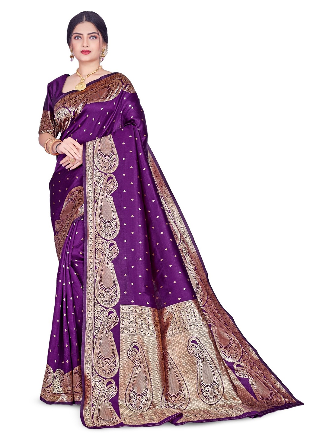 

Melok Woven Design Zari Art Silk Banarasi Saree, Purple