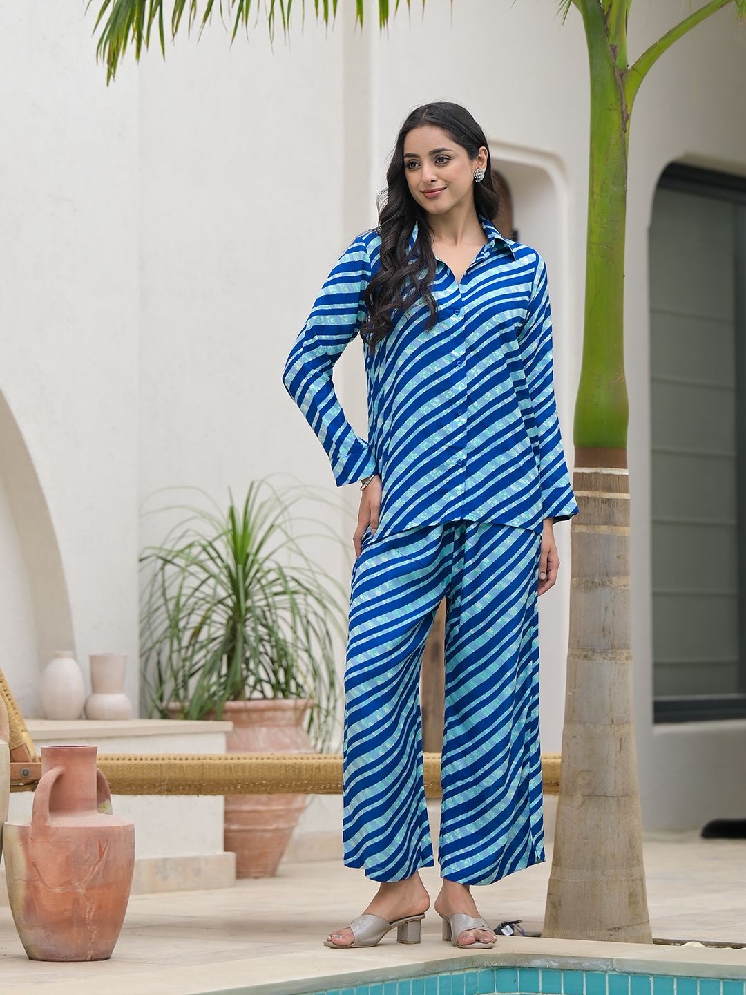 

BAESD Striped Shirt Collar Shirt With Trouser, Blue