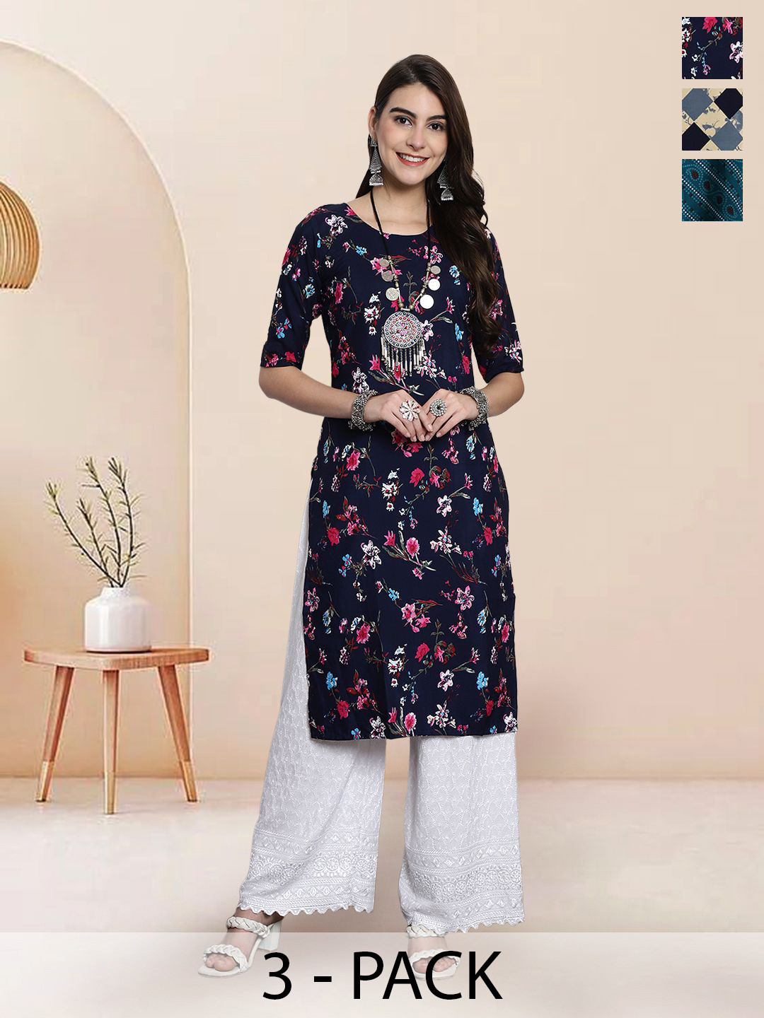 

7Threads Women Ethnic Motifs Printed Floral Crepe Kurta, Multi