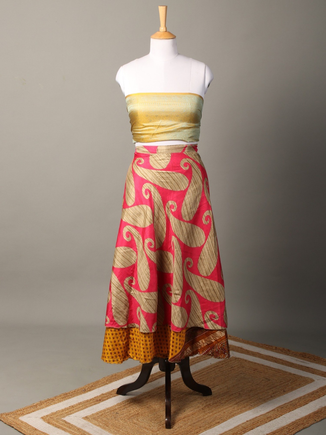 

Exotic India Printed Reversible Wrap Midi Skirts, Yellow