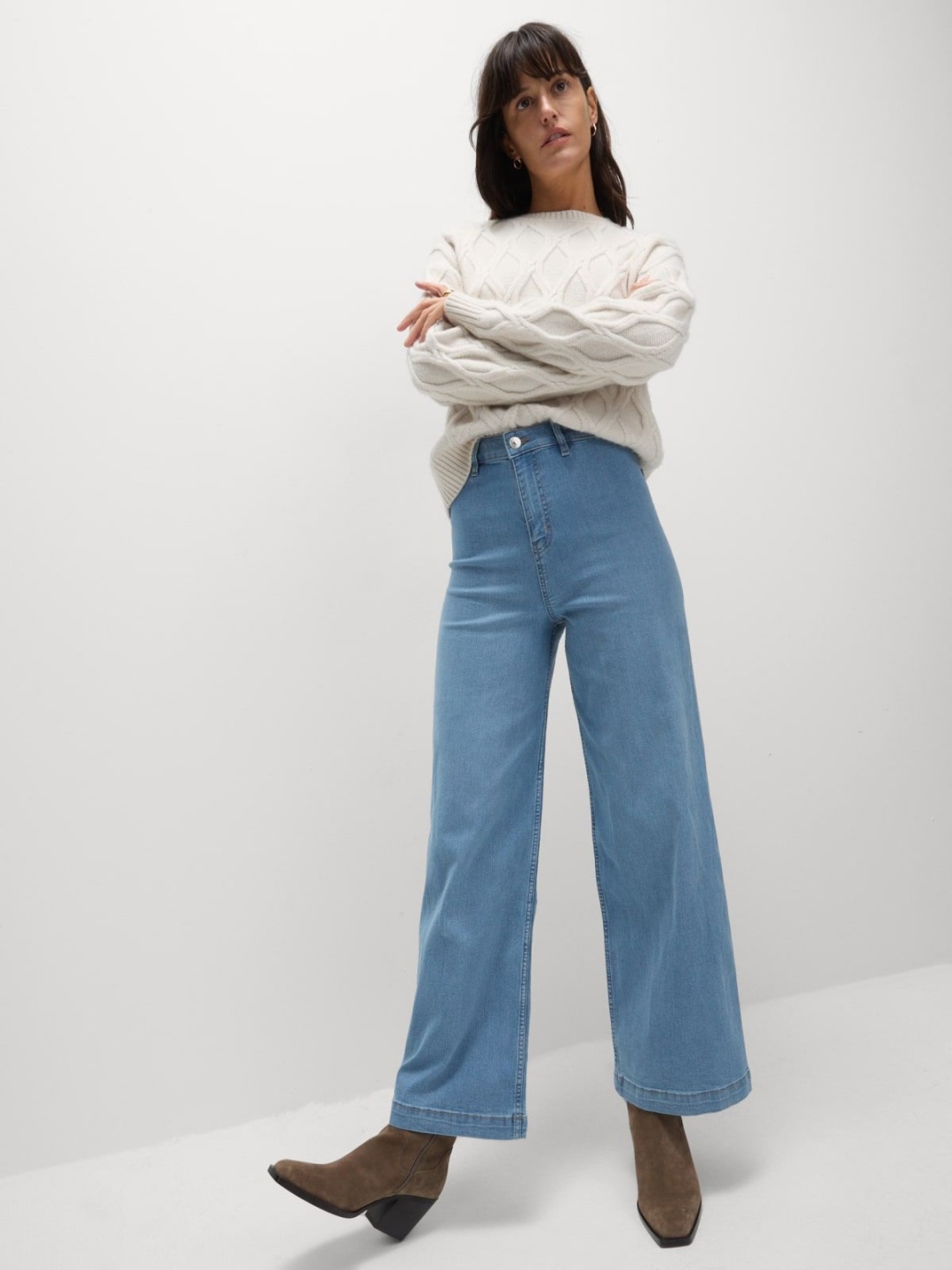 

Marks & Spencer Women Wide Leg High-Rise Slash Knee Jeans, Blue