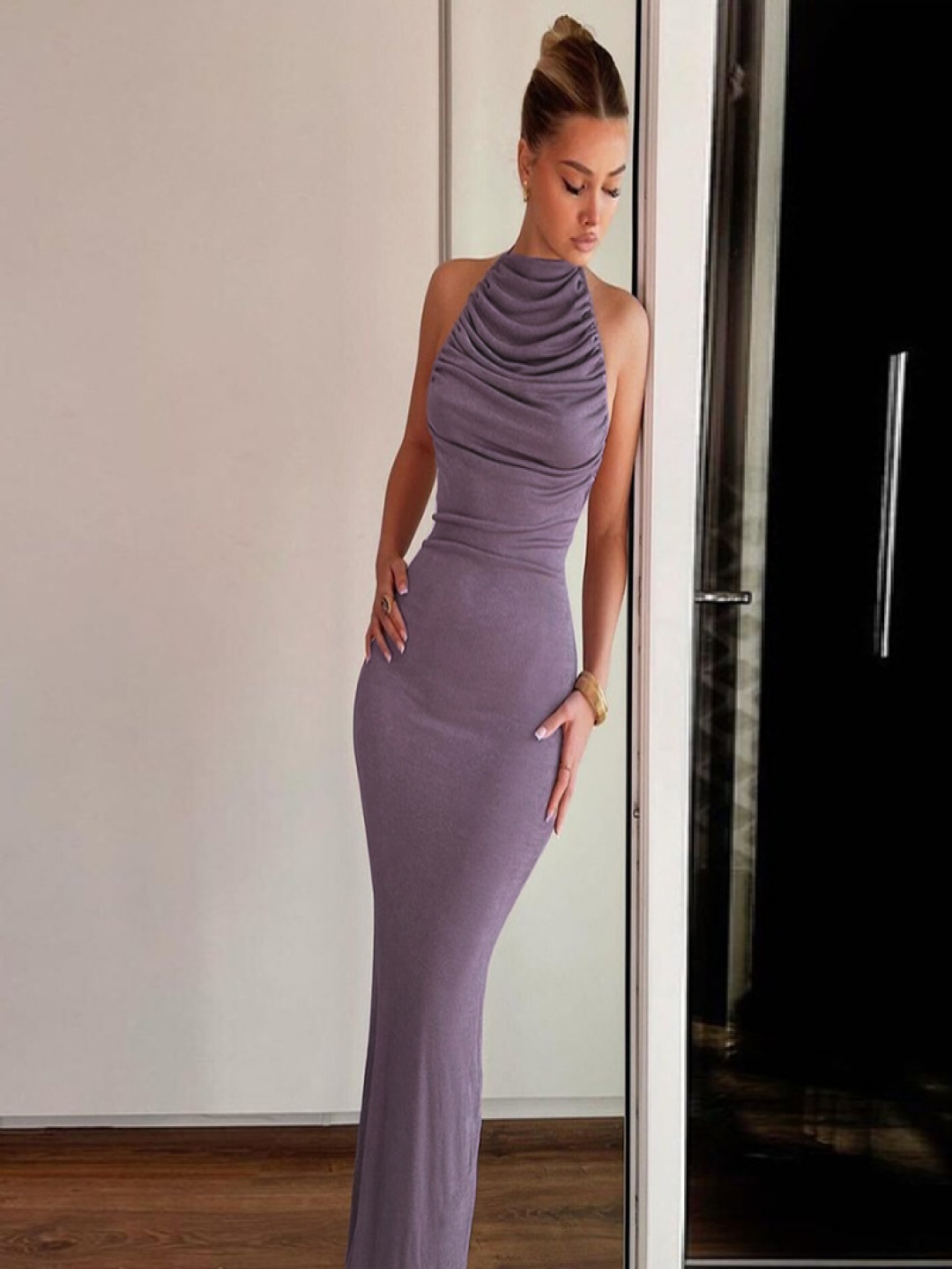 

StyleCast x Revolte Purple Halter Neck Maxi Bodycon Dress