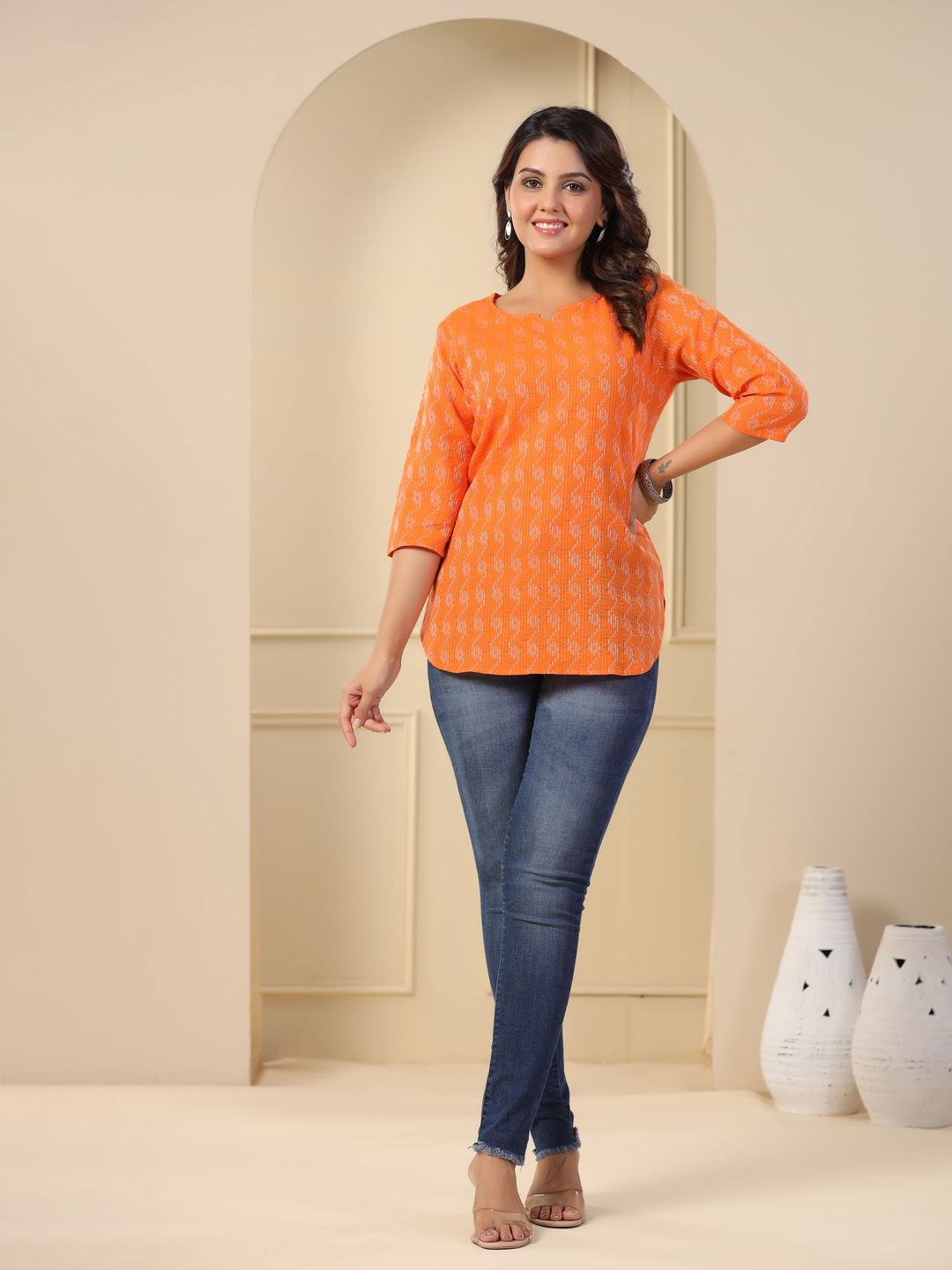 

MERAAKI FASHION Print Cotton Top, Orange