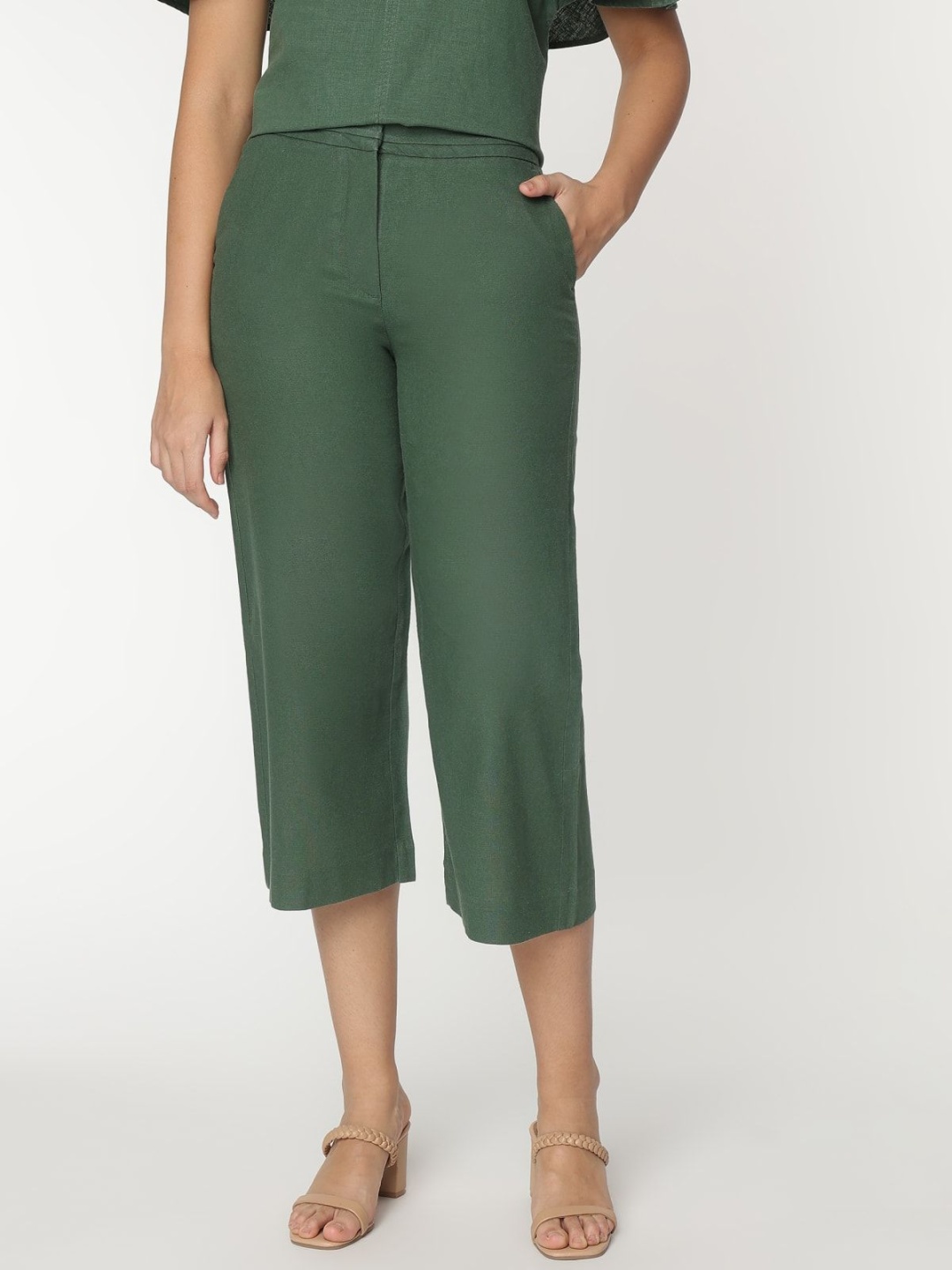 

Marks & Spencer Women High-Rise Culottes Trousers, Green