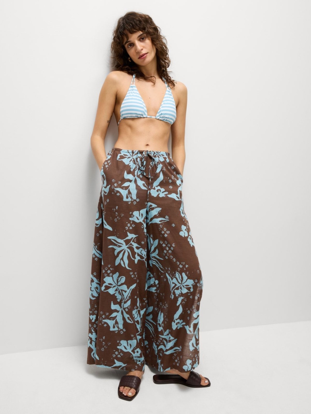 

Marks & Spencer Women Floral Printed High-Rise Trousers, Brown