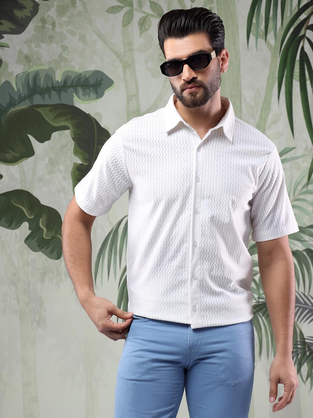 

Kotty Men Spread Collar Textured Casual Shirt, White