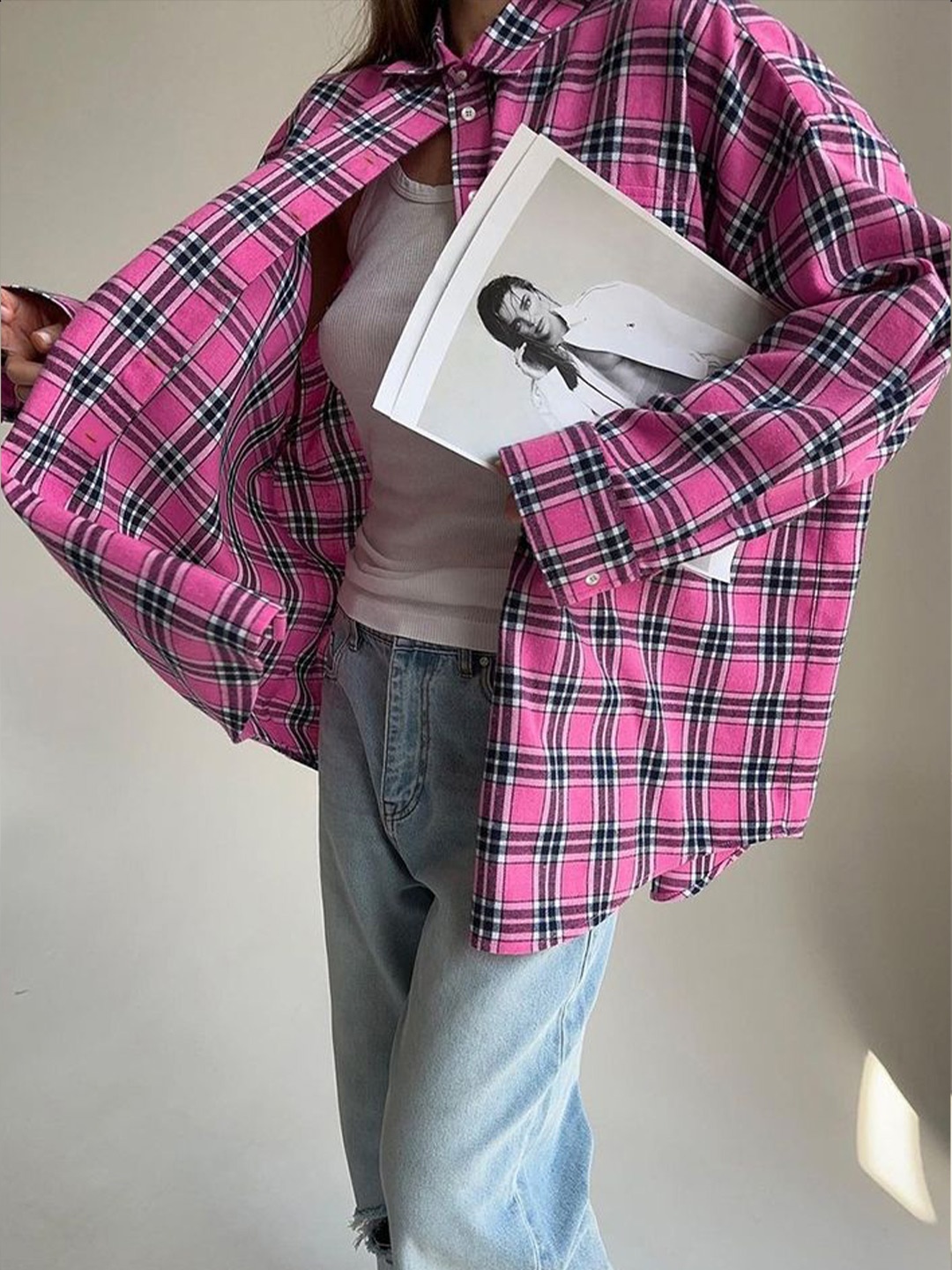 

LULU & SKY Checked Shirt Style Top, Pink
