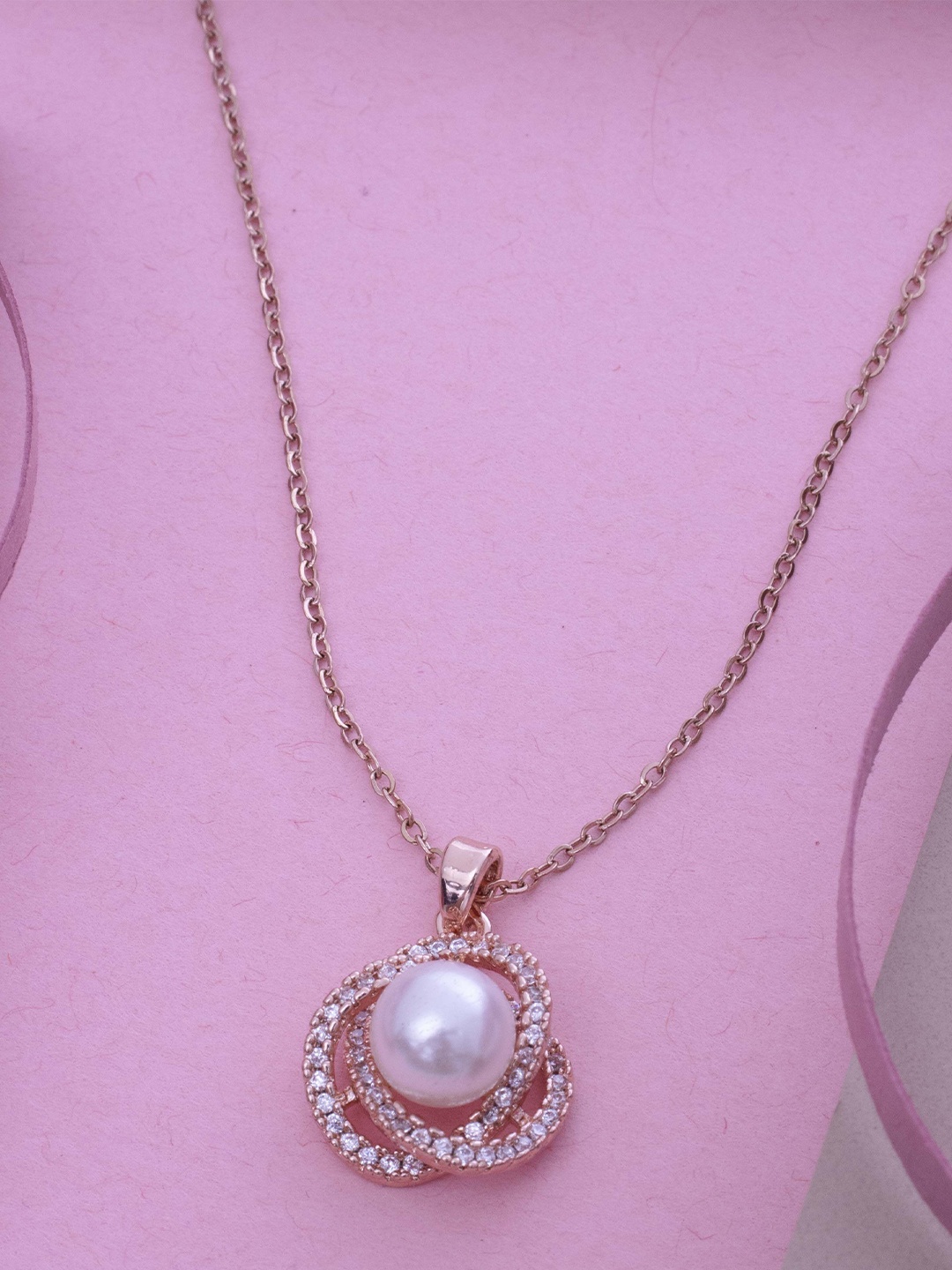 

Ramdev Art Fashion Jwellery Rose Gold-Plated Stainless Steel Stone Studded Pendant Chain