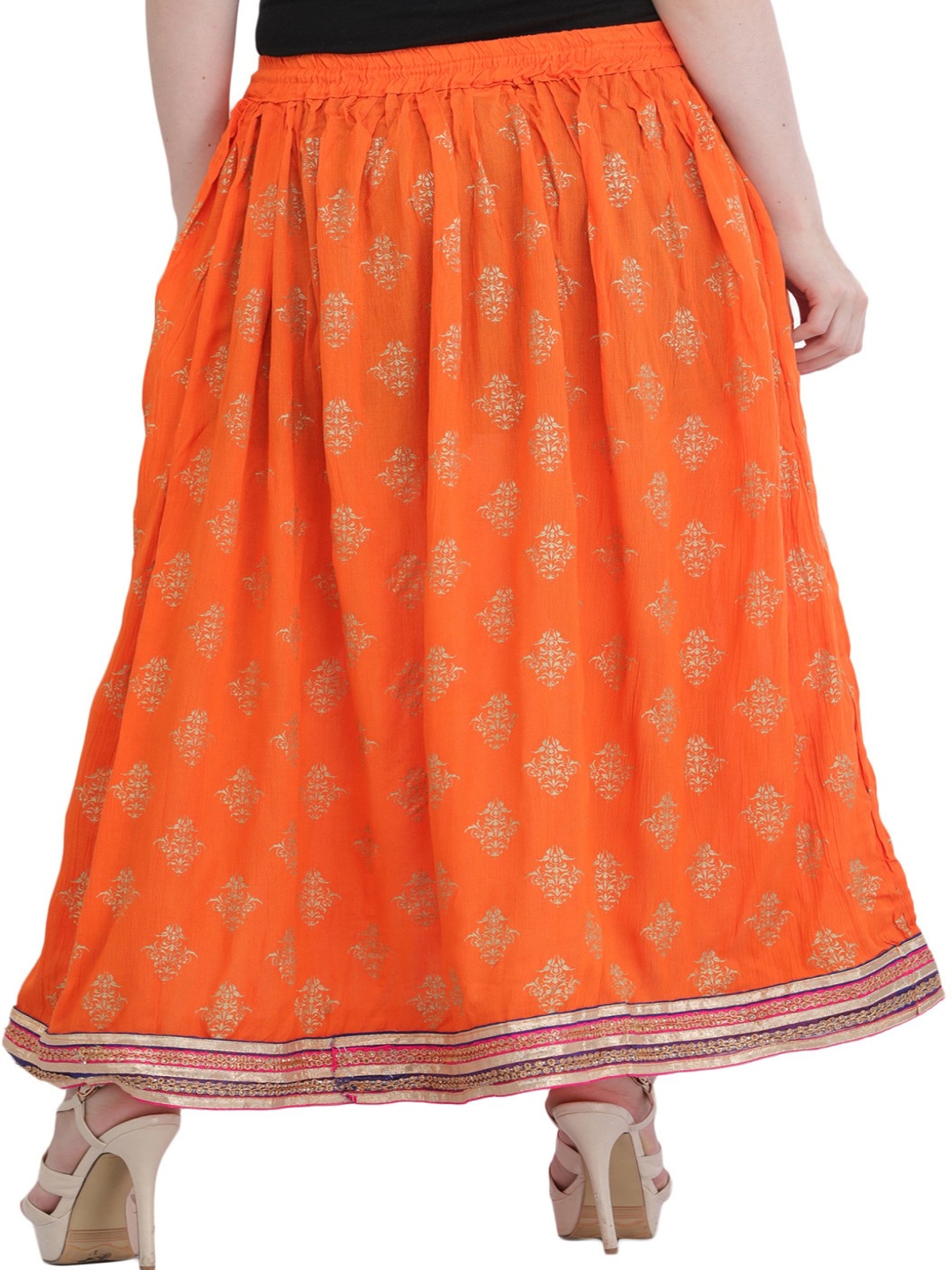 

Exotic India Printed Flared Maxi Skirts, Orange