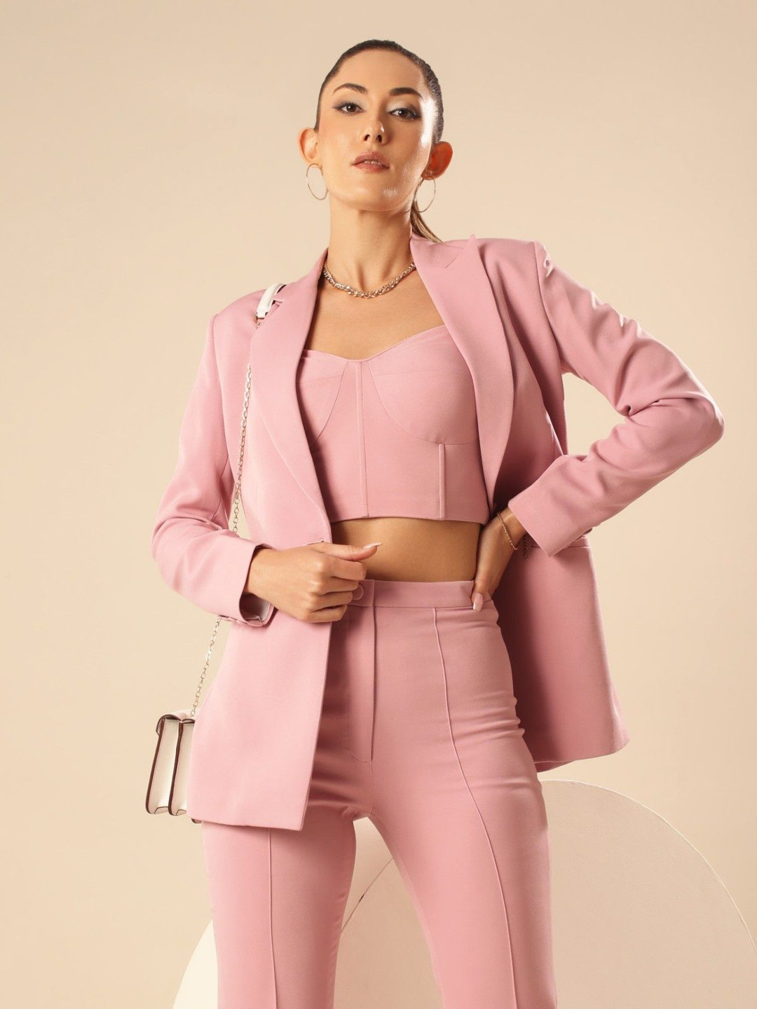 

VOLCAPE Single-Breasted Peaked Lapel Collar Blazer, Pink