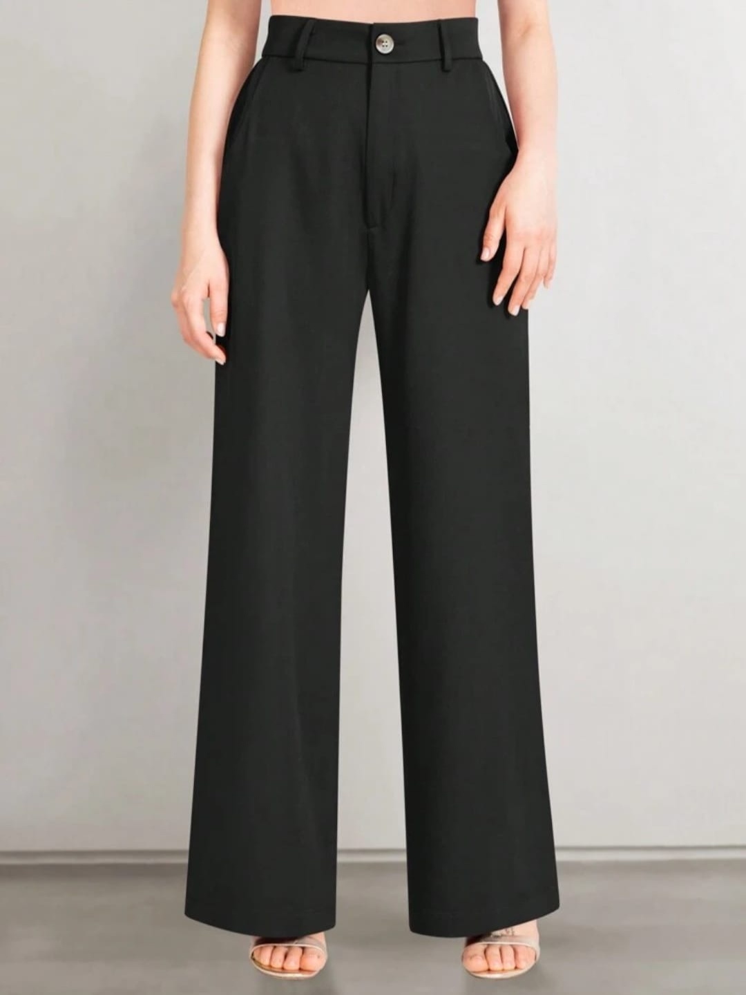 

Next One Women Smart Loose Fit High-Rise Easy Wash Trousers, Black