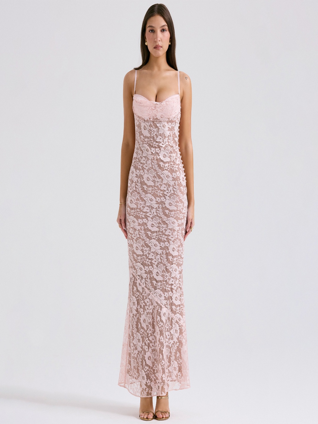 

bebe Floral Lace detail Maxi Dress, Pink