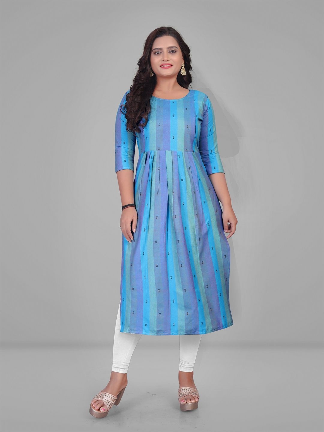 

Lerkiza Striped A-Line Pure Cotton Maternity Kurta, Blue