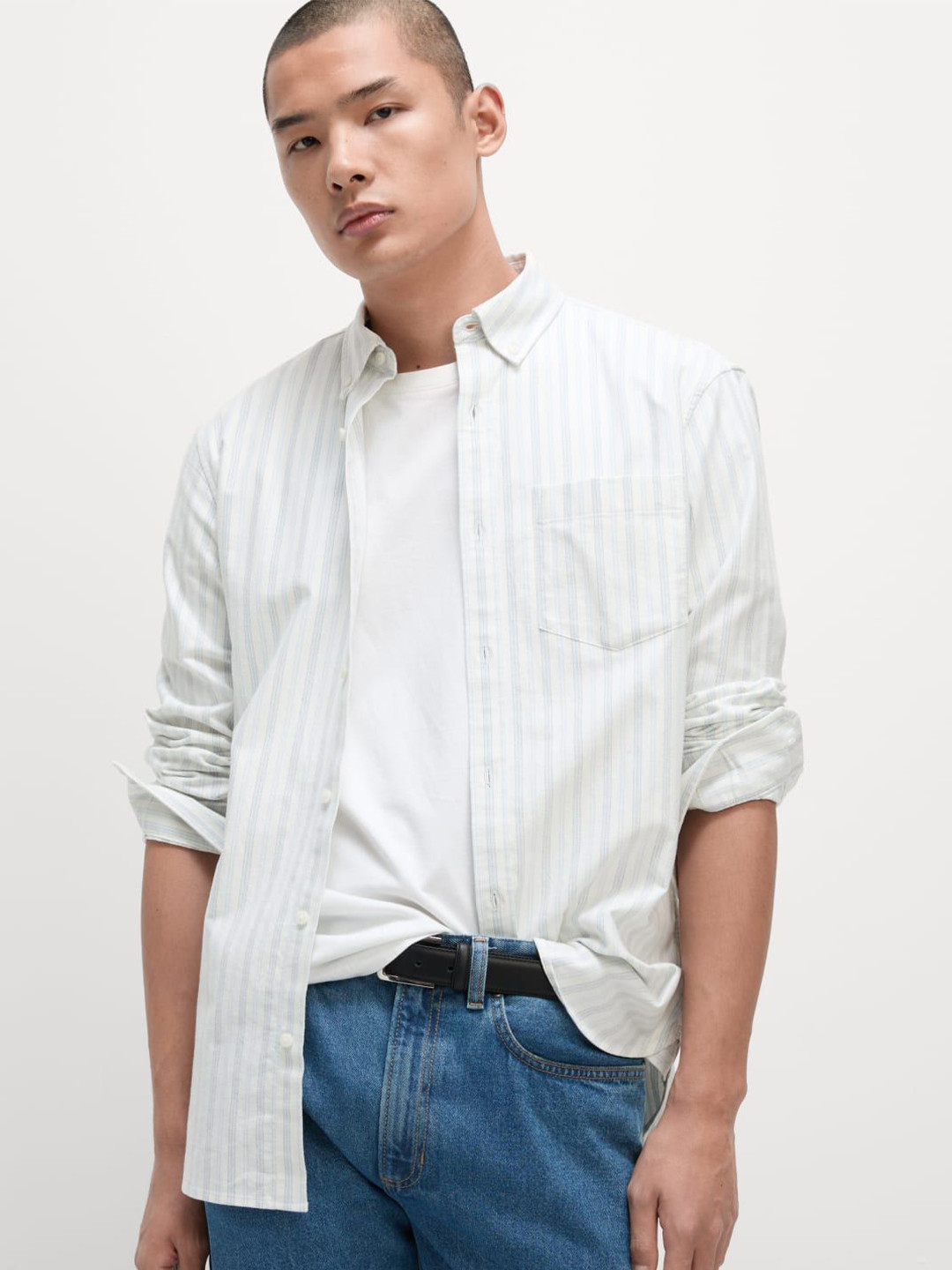 

Marks & Spencer Men Button-Down Collar Vertical Striped Cotton Casual Shirt, White