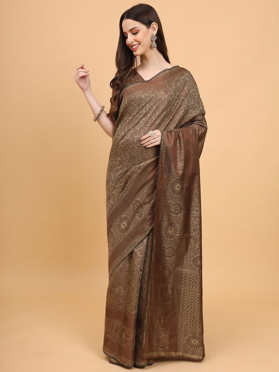 

Melok Woven Design Zari Art Silk Banarasi Saree, Brown