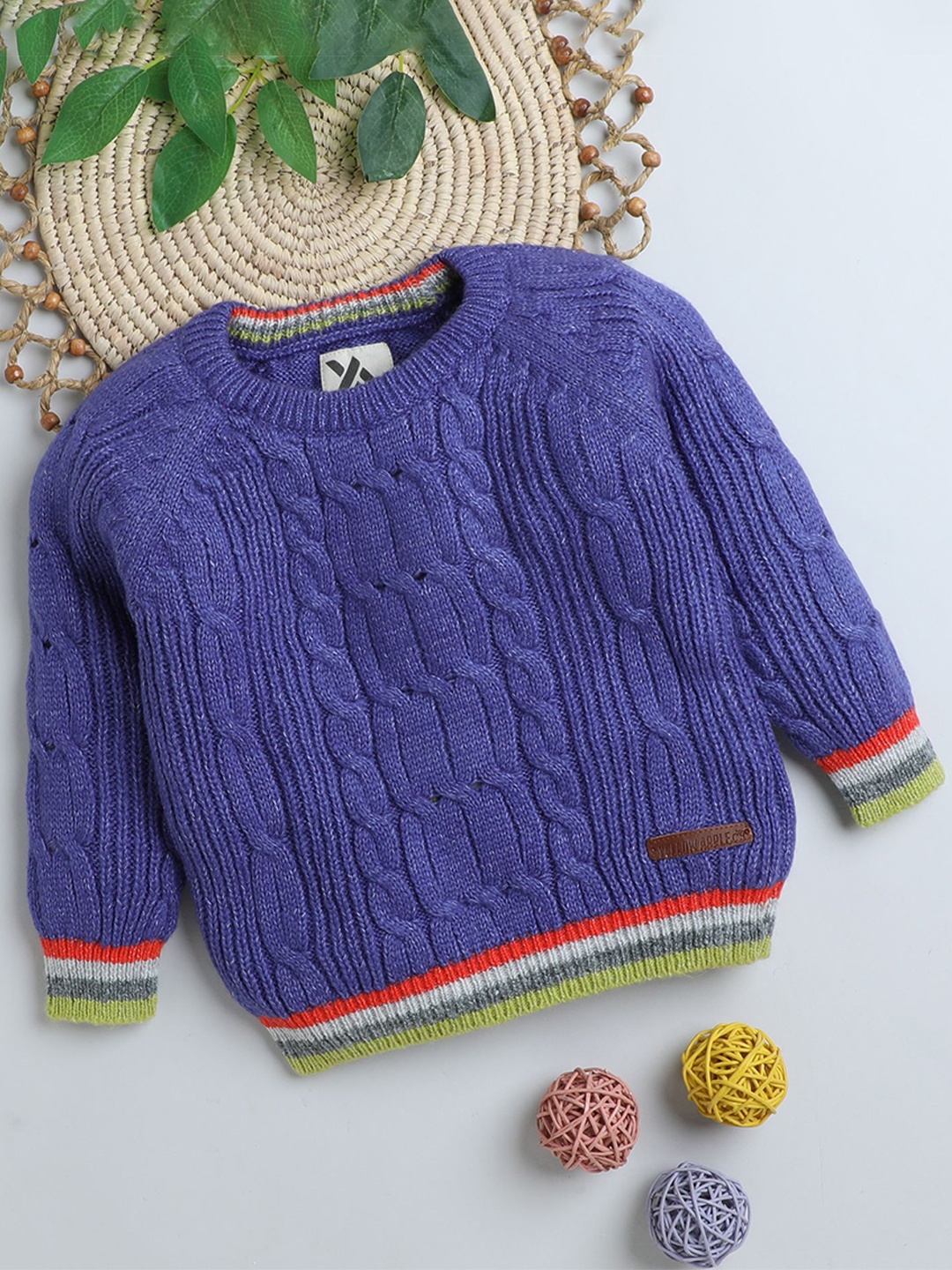 

Yellow Apple Boys Cable Knit Woollen Sweater Vest, Purple