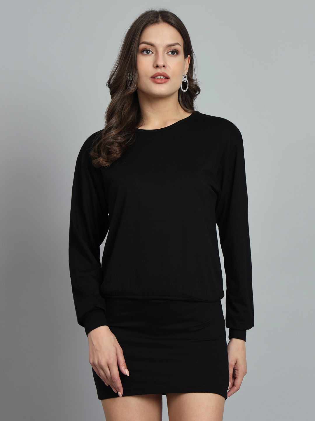 

ND & R Women Solid Stretchable One Piece Shift Dress, Black