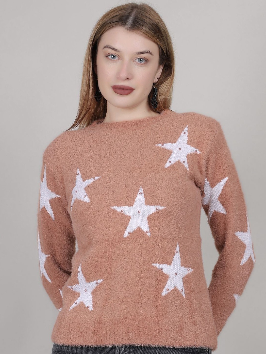 

Thansmay Kleider Women Printed Woollen Pullover, Rust