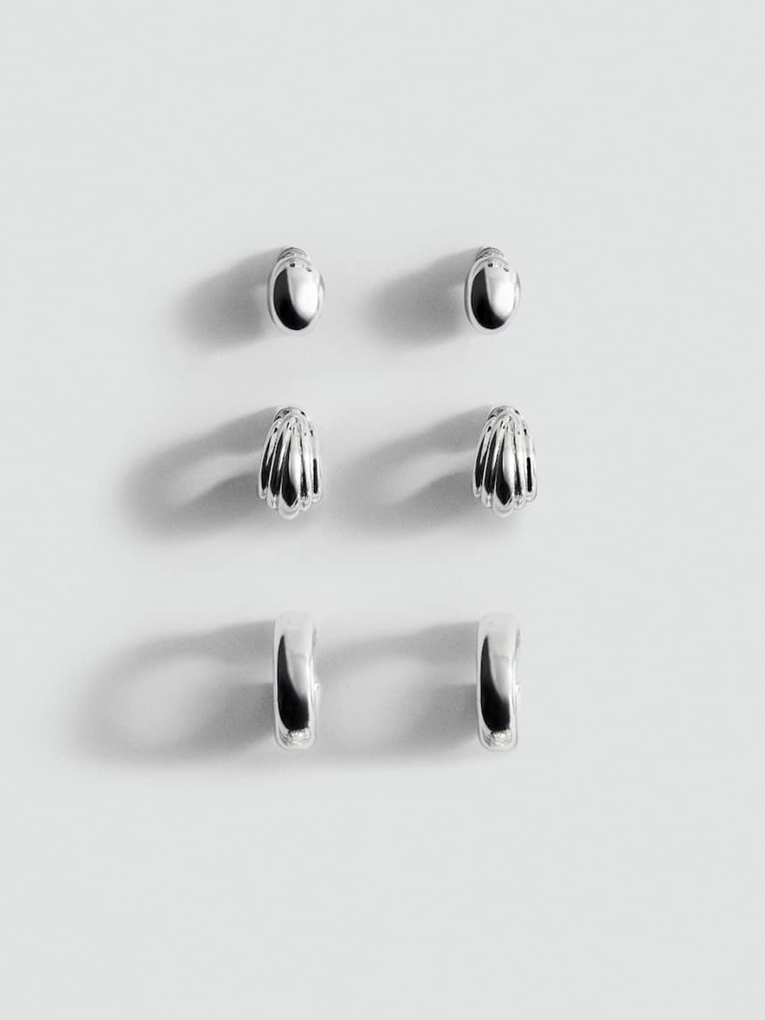 

MANGO Set of 3 Contemporary Earrings, Silver