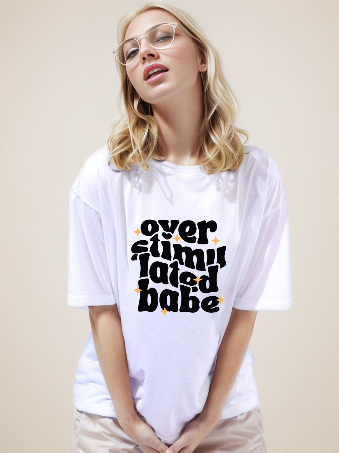 

Slenor Typography Printed Oversized Cotton T-shirt, White