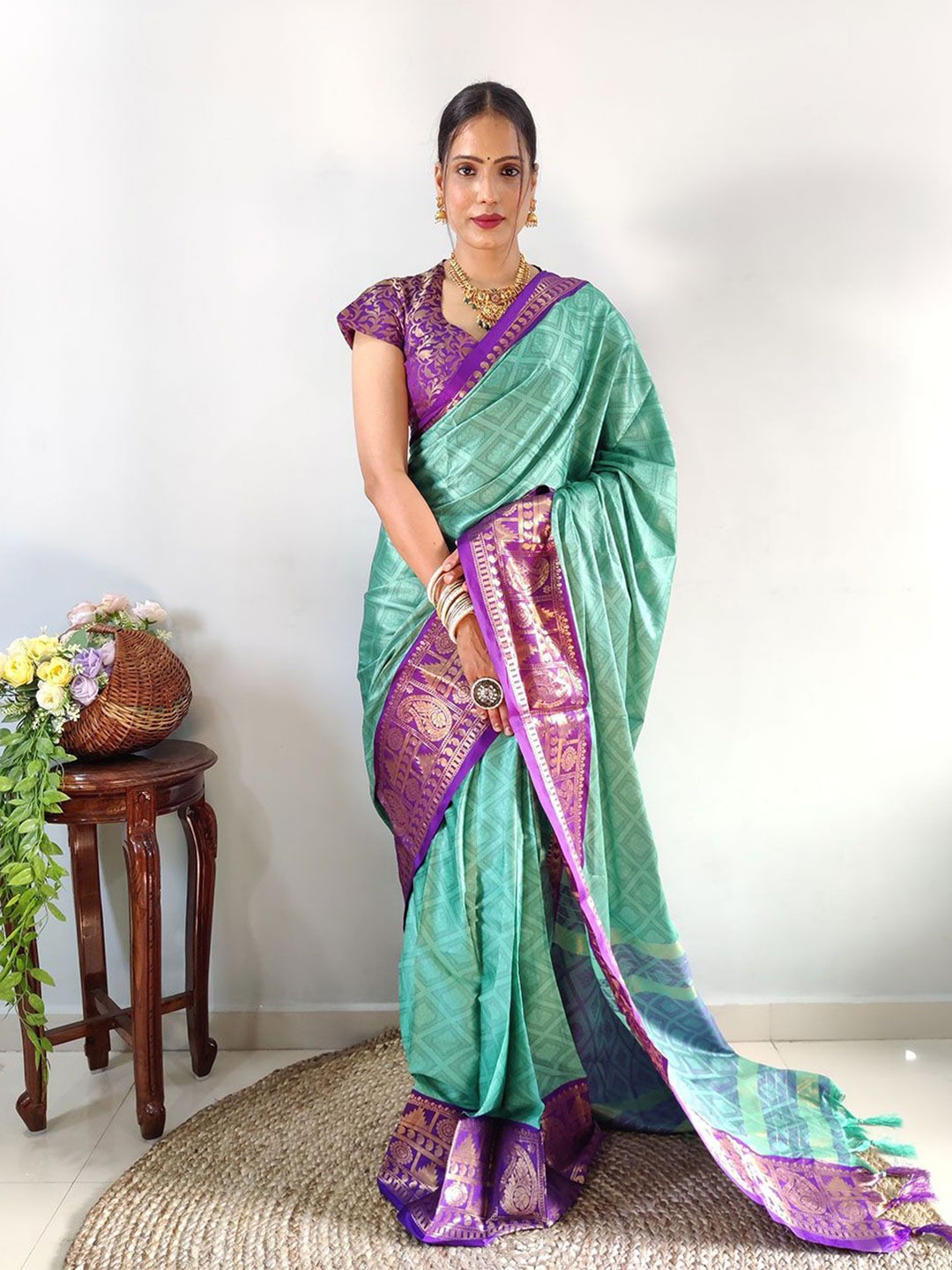 

A TO Z CART Woven Design Zari Silk Cotton Banarasi Saree, Blue