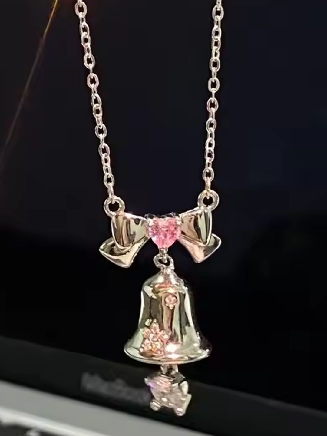 

StyleCast Elegant Silver-Toned Stone Studded Bell Shaped Necklace