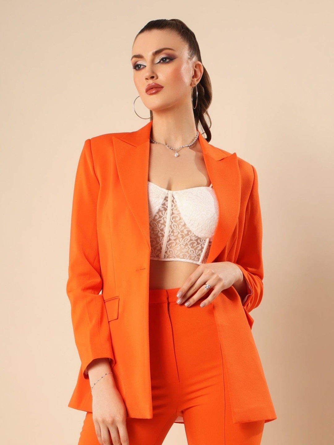 

VOLCAPE Single-Breasted Peaked Lapel Collar Blazer, Orange