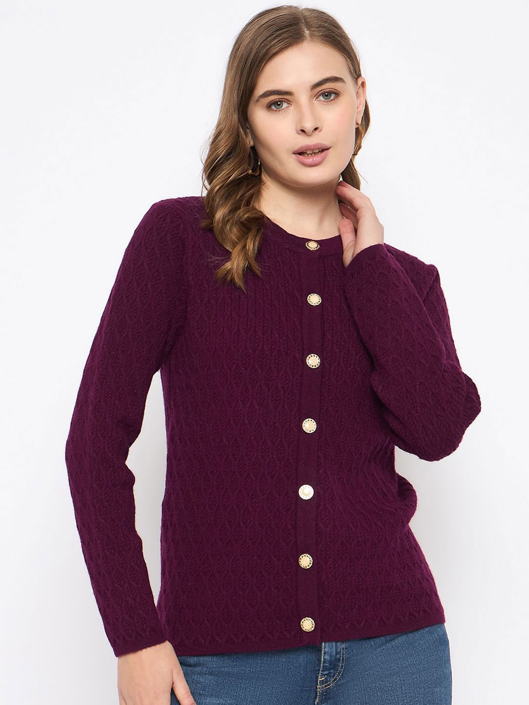 

Madame Women Cable Knit Cardigan, Maroon
