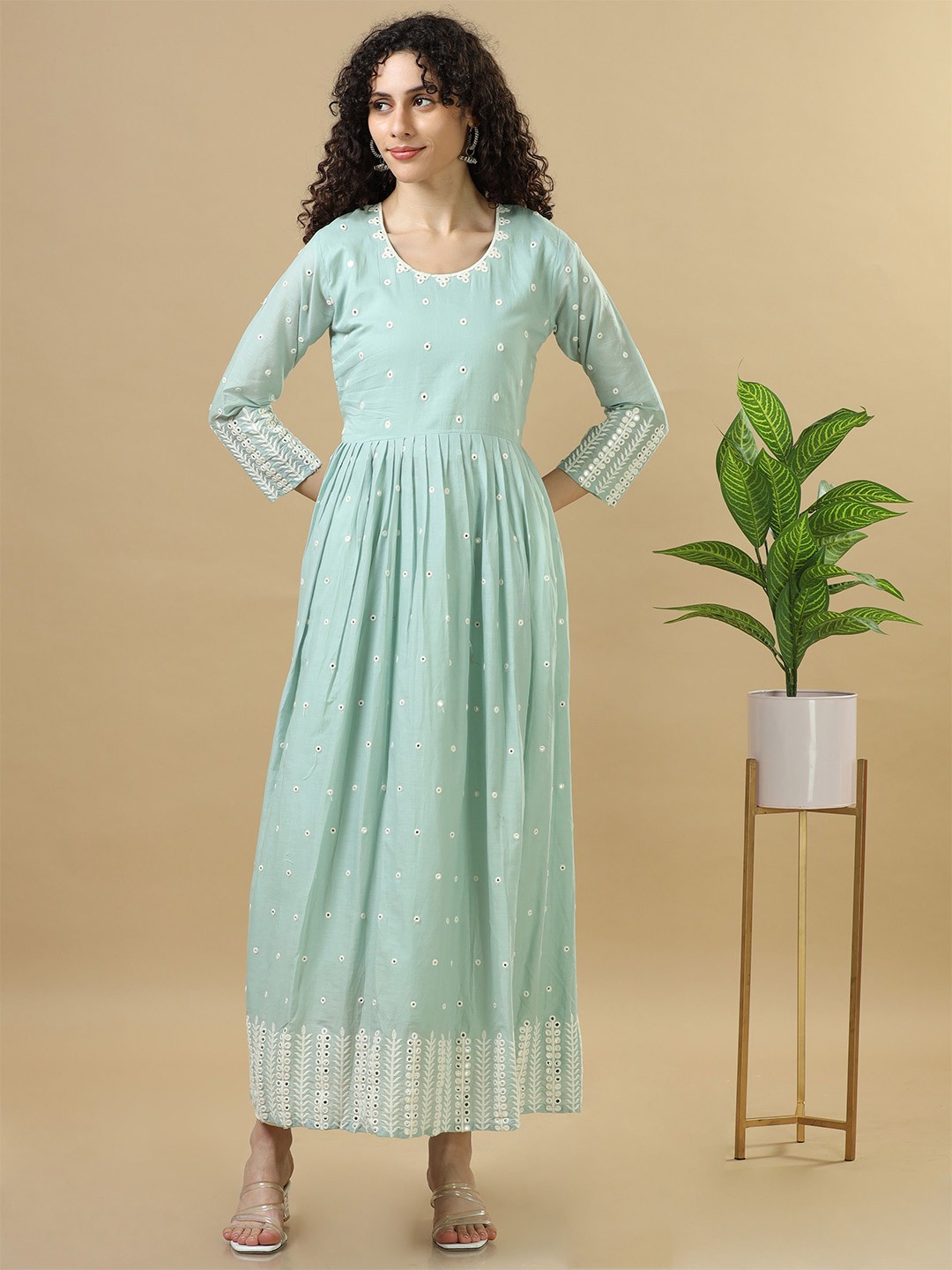 

Hassu's Ethnic Motifs Print Maxi Dress, Green