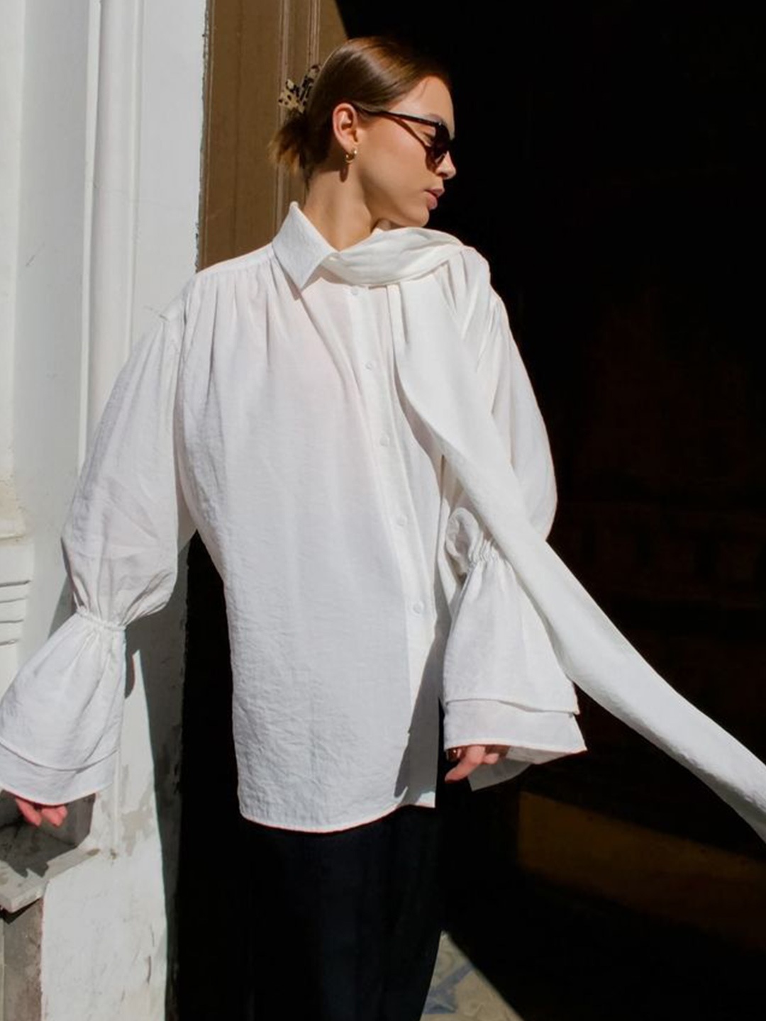 

LULU & SKY Bell Sleeve Styled Back Top, White