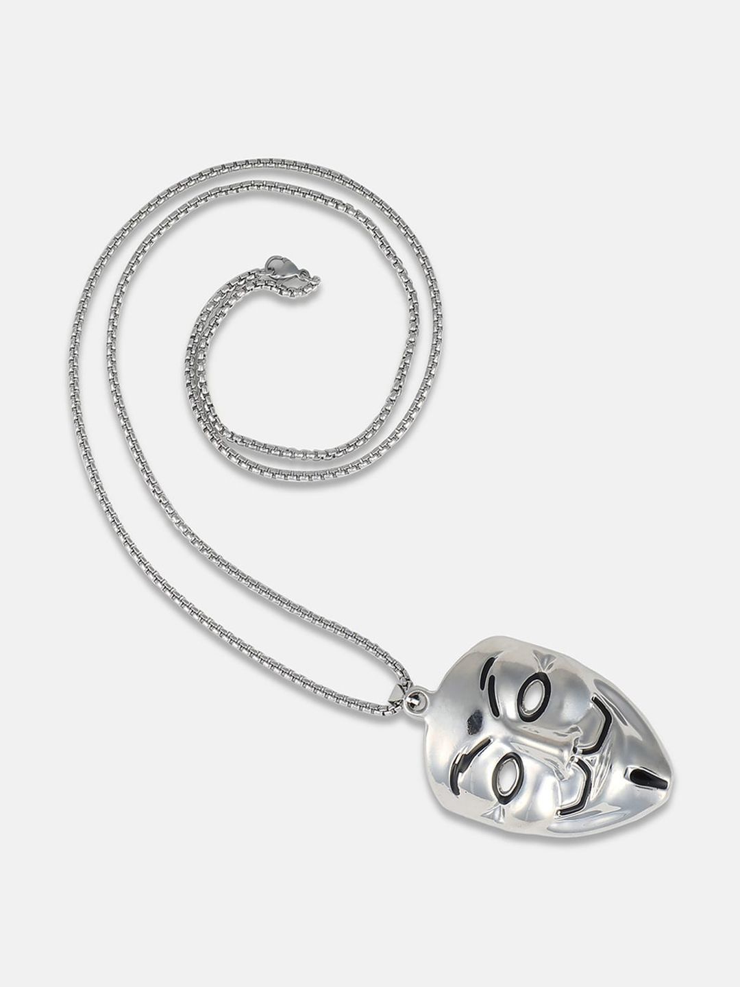 

KRENOZ Men Sterling Silver-Plated Quirky Mask Chain