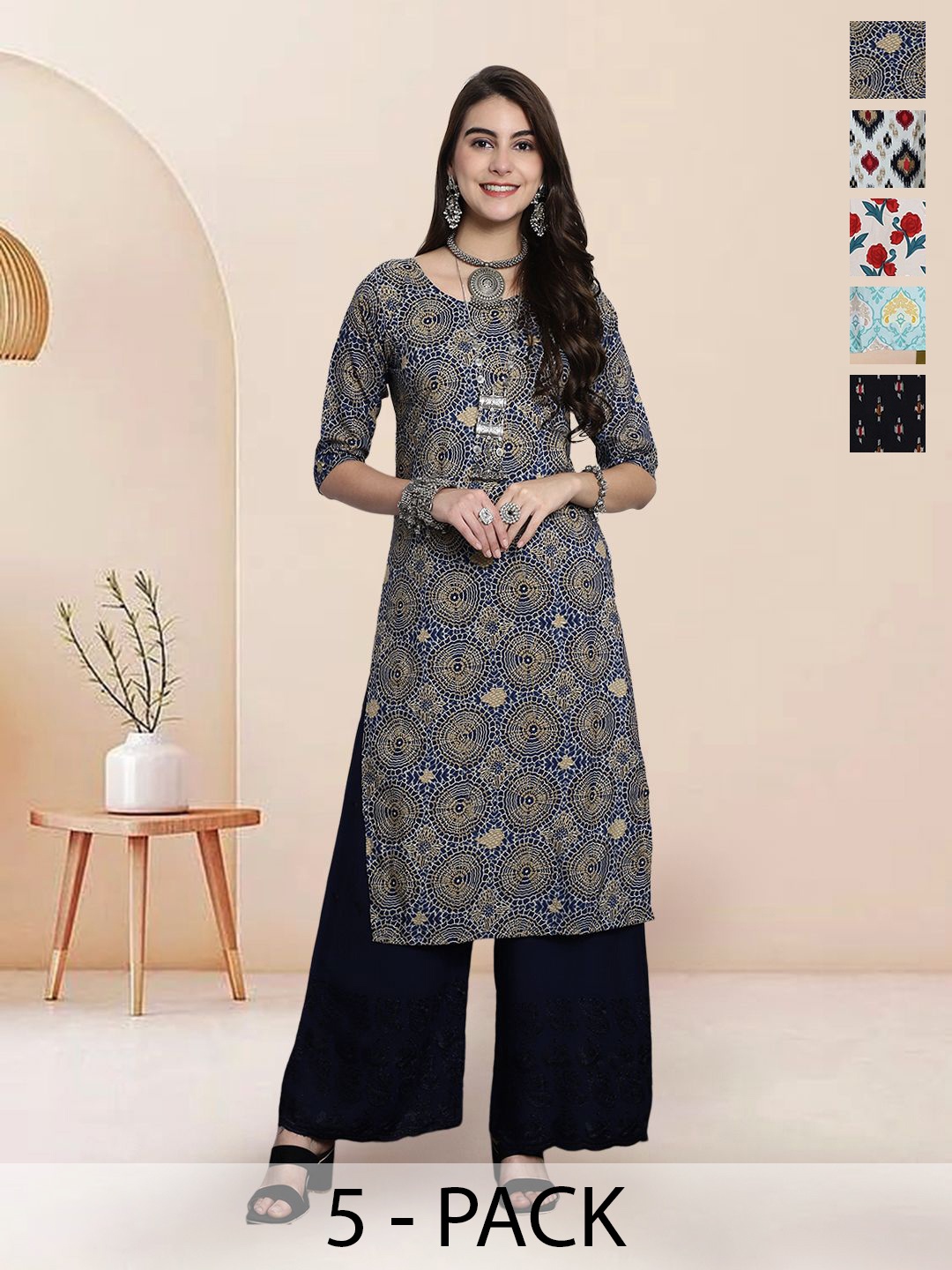 

7Threads Women Ethnic Motifs Printed Floral Crepe Kurta, Multi