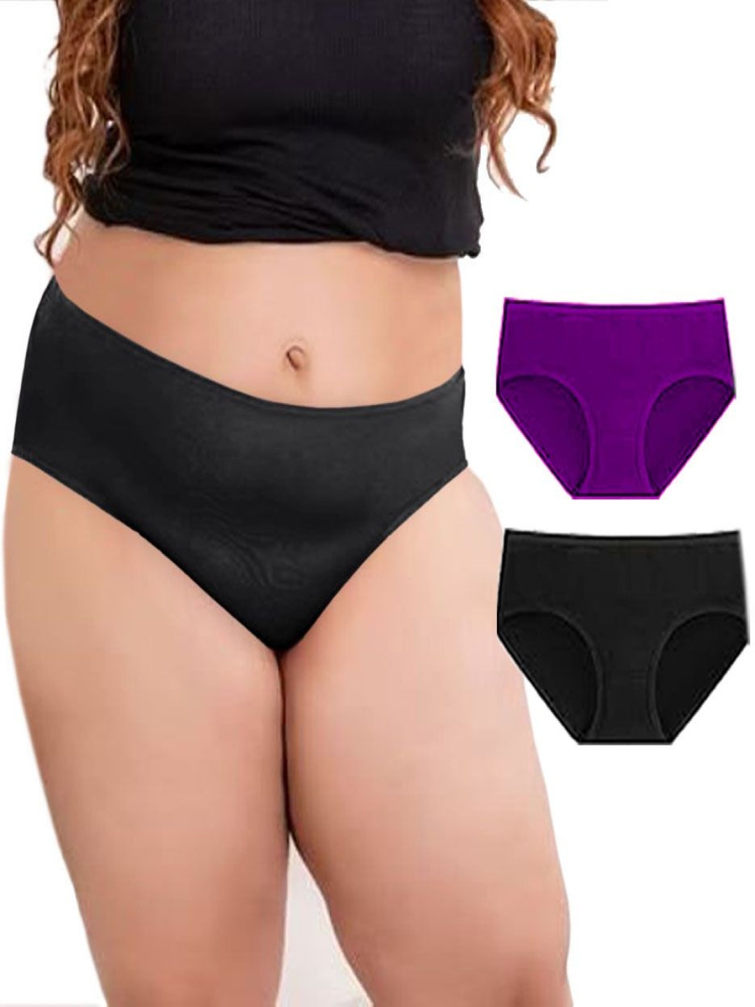 

Diving Deep Pack Of 2 Cotton Mid-Rise Hipster Briefs D161 Purple, B New Pant_ies_2 PC_M, Black