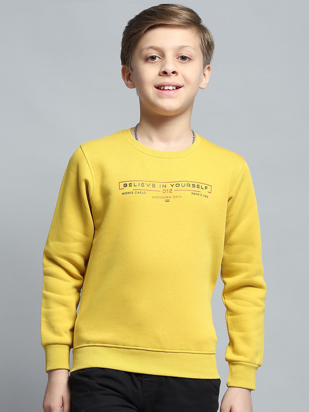 

Monte Carlo Boys Typography Printed Pullover, Yellow