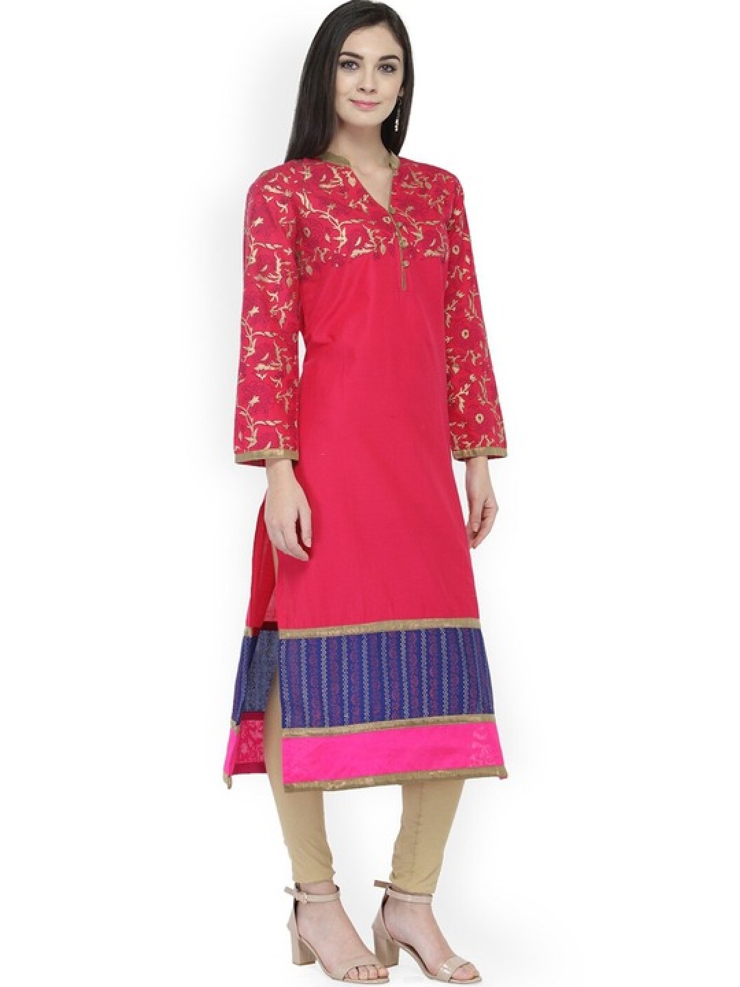 

Tulsattva Paisley Yoke Design Mirror Work Anarkali Kurta, Brown