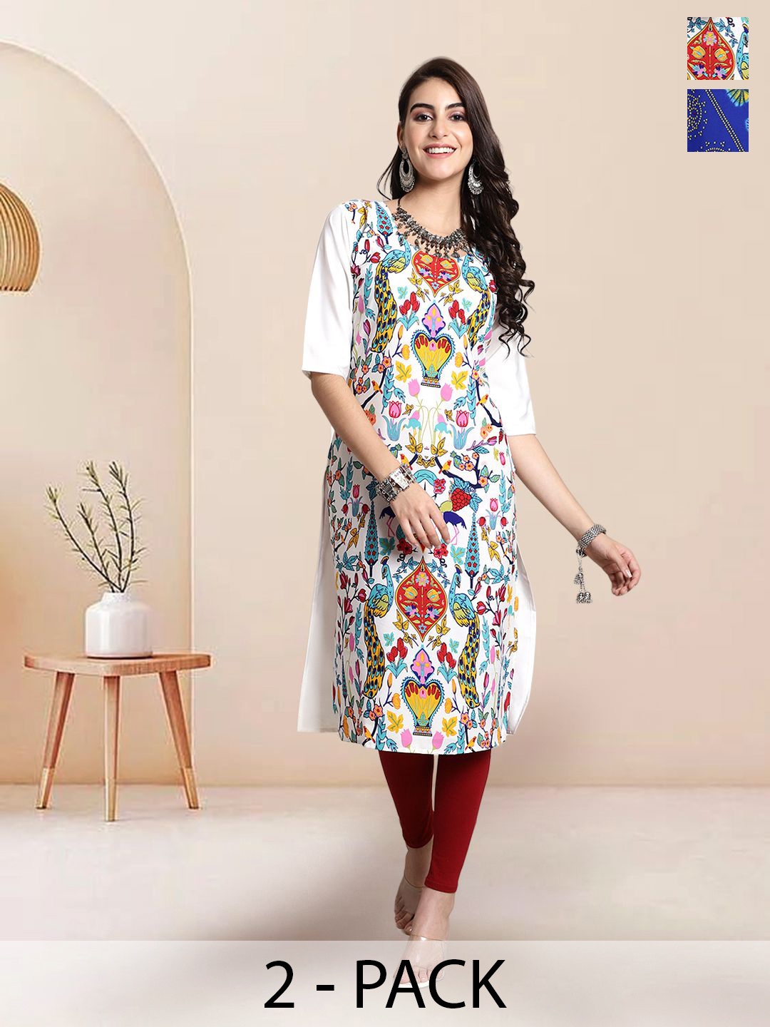 

7Threads Selection Of 2 Ethnic Motifs Printed Kurtas, White